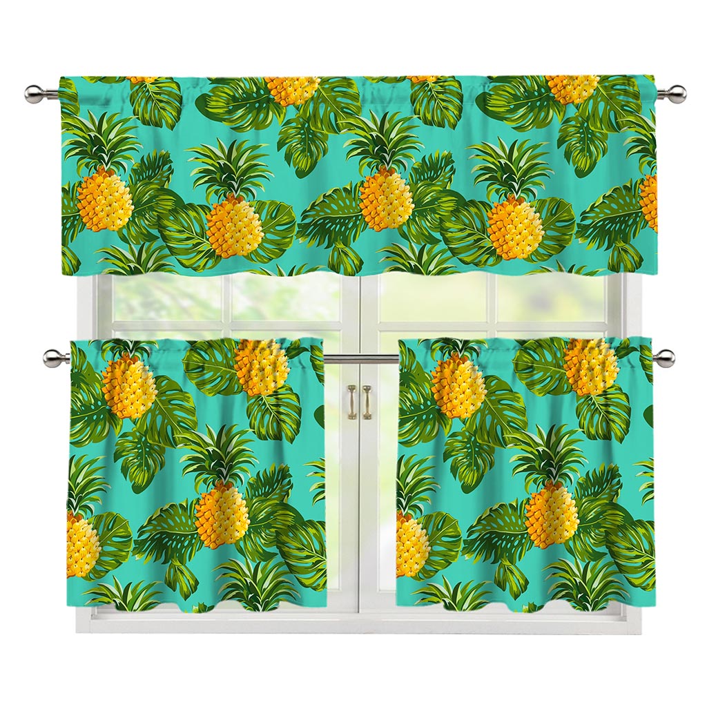 Palm Leaf Pineapple Pattern Print 3 Piece Kitchen Curtains