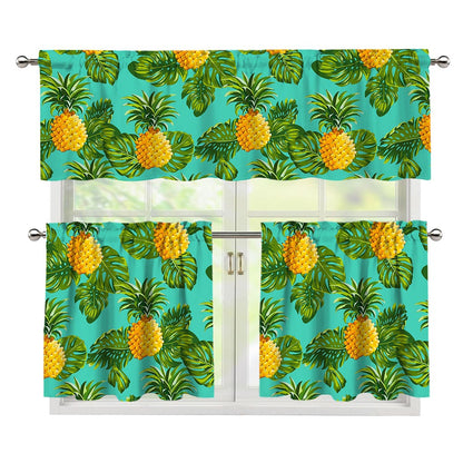 Palm Leaf Pineapple Pattern Print 3 Piece Kitchen Curtains