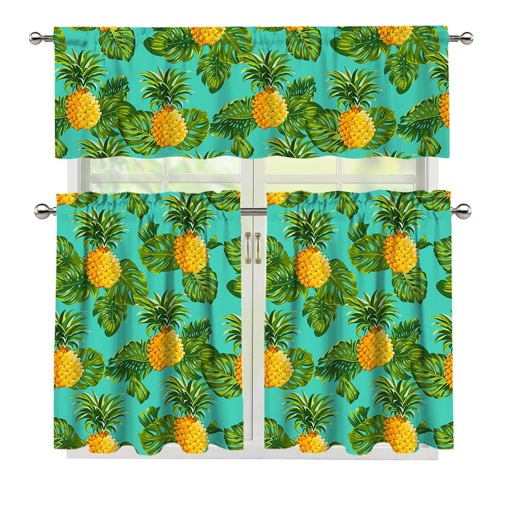 Palm Leaf Pineapple Pattern Print 3 Piece Kitchen Curtains