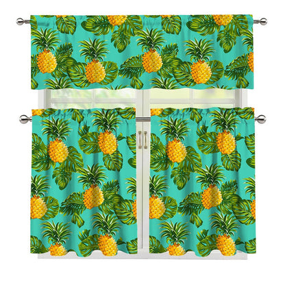 Palm Leaf Pineapple Pattern Print 3 Piece Kitchen Curtains