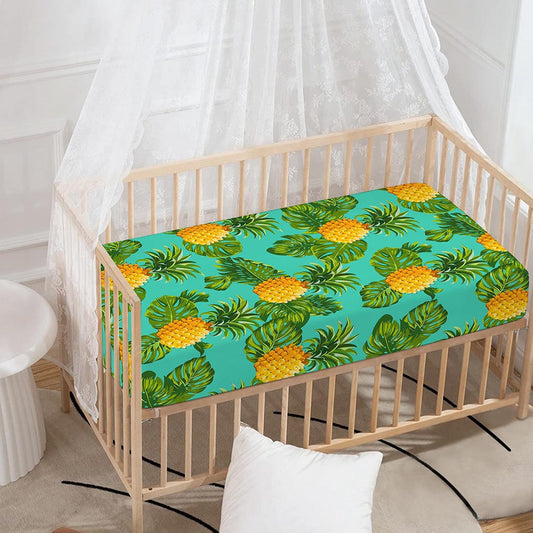 Palm Leaf Pineapple Pattern Print Baby Crib Sheet