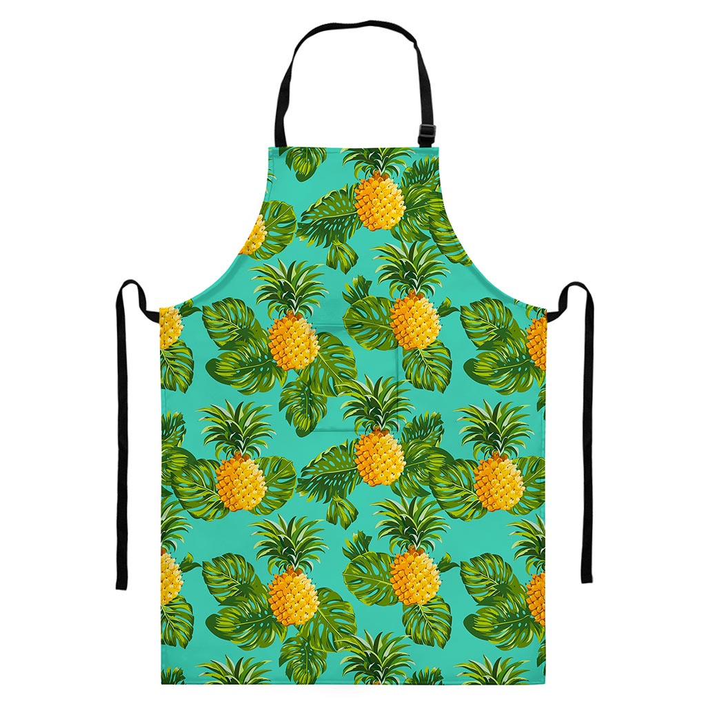 Palm Leaf Pineapple Pattern Print Bib Apron With Pocket
