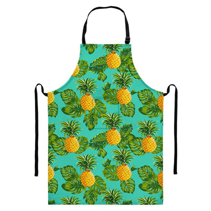Palm Leaf Pineapple Pattern Print Bib Apron With Pocket