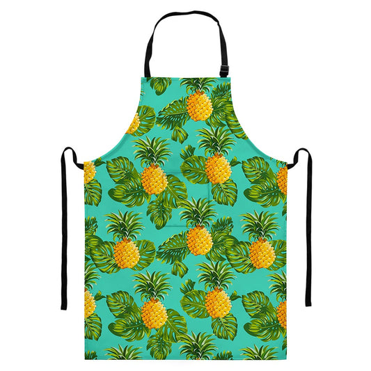 Palm Leaf Pineapple Pattern Print Bib Apron With Pocket