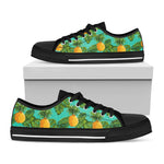 Palm Leaf Pineapple Pattern Print Black Low Top Sneakers