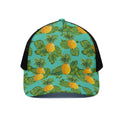 Palm Leaf Pineapple Pattern Print Black Mesh Trucker Hat