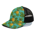 Palm Leaf Pineapple Pattern Print Black Mesh Trucker Cap