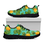 Palm Leaf Pineapple Pattern Print Black Running Shoes