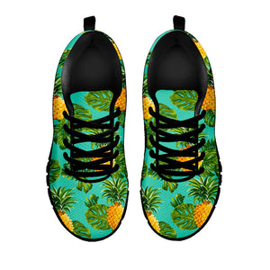 Palm Leaf Pineapple Pattern Print Black Running Shoes