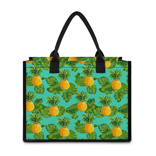 Palm Leaf Pineapple Pattern Print Canvas Tote Bag