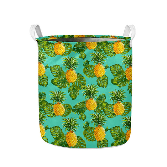 Palm Leaf Pineapple Pattern Print Collapsible Laundry Basket