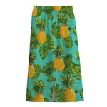 Palm Leaf Pineapple Pattern Print Cotton Front Slit Maxi Skirt