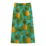 Palm Leaf Pineapple Pattern Print Cotton Front Slit Maxi Skirt