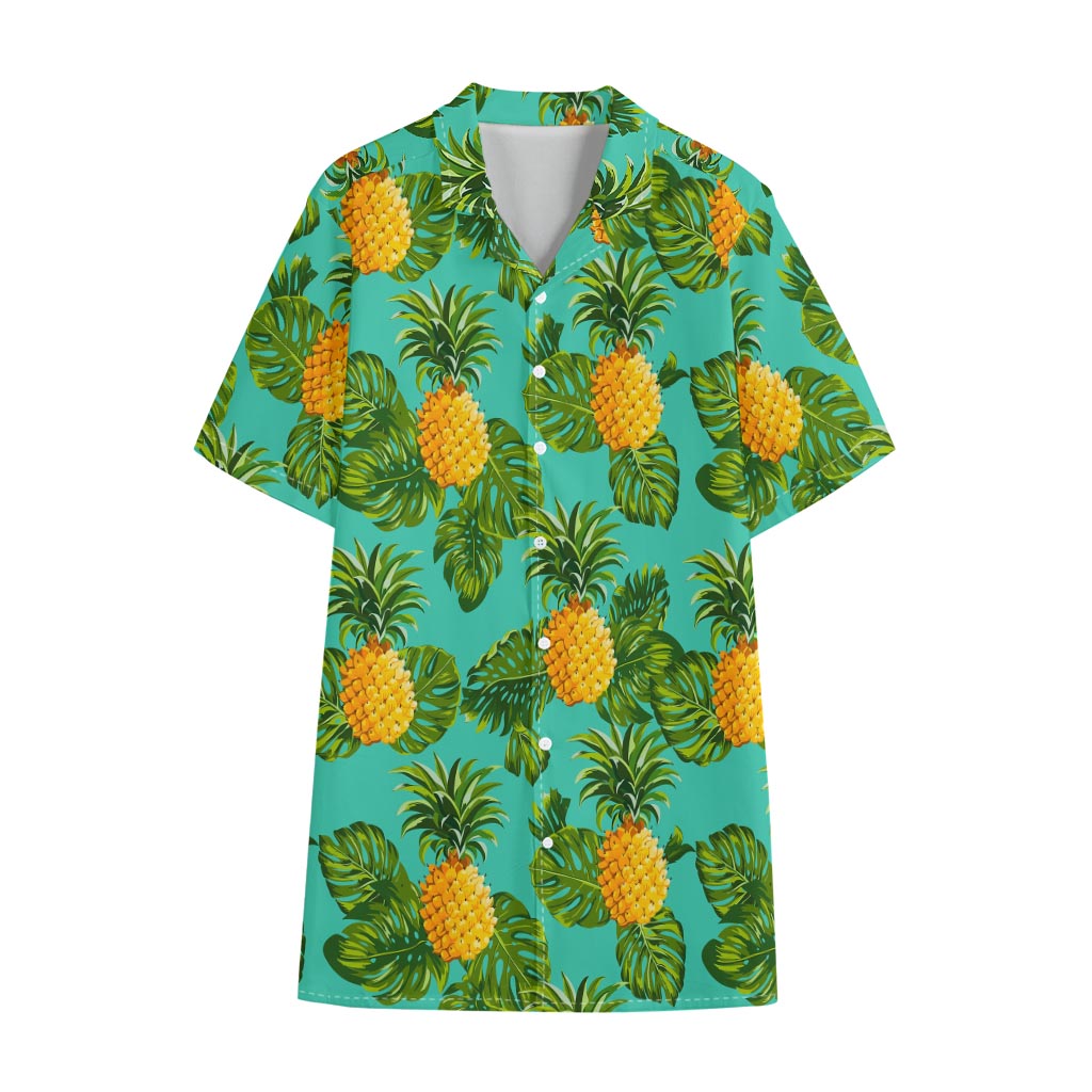 Palm Leaf Pineapple Pattern Print Cotton Hawaiian Shirt