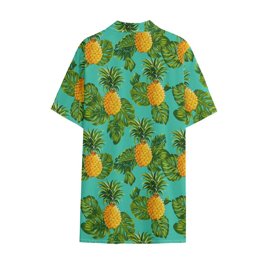 Palm Leaf Pineapple Pattern Print Cotton Hawaiian Shirt