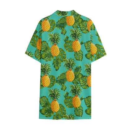 Palm Leaf Pineapple Pattern Print Cotton Hawaiian Shirt