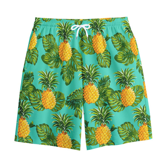 Palm Leaf Pineapple Pattern Print Cotton Shorts