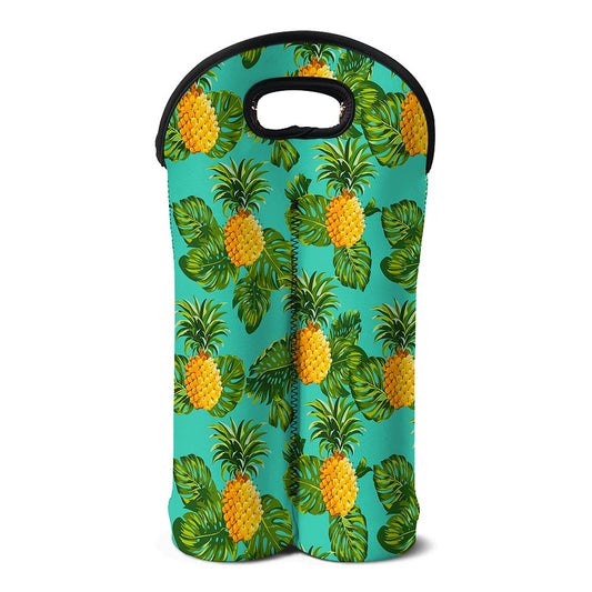 Palm Leaf Pineapple Pattern Print Double Neoprene Wine Tote