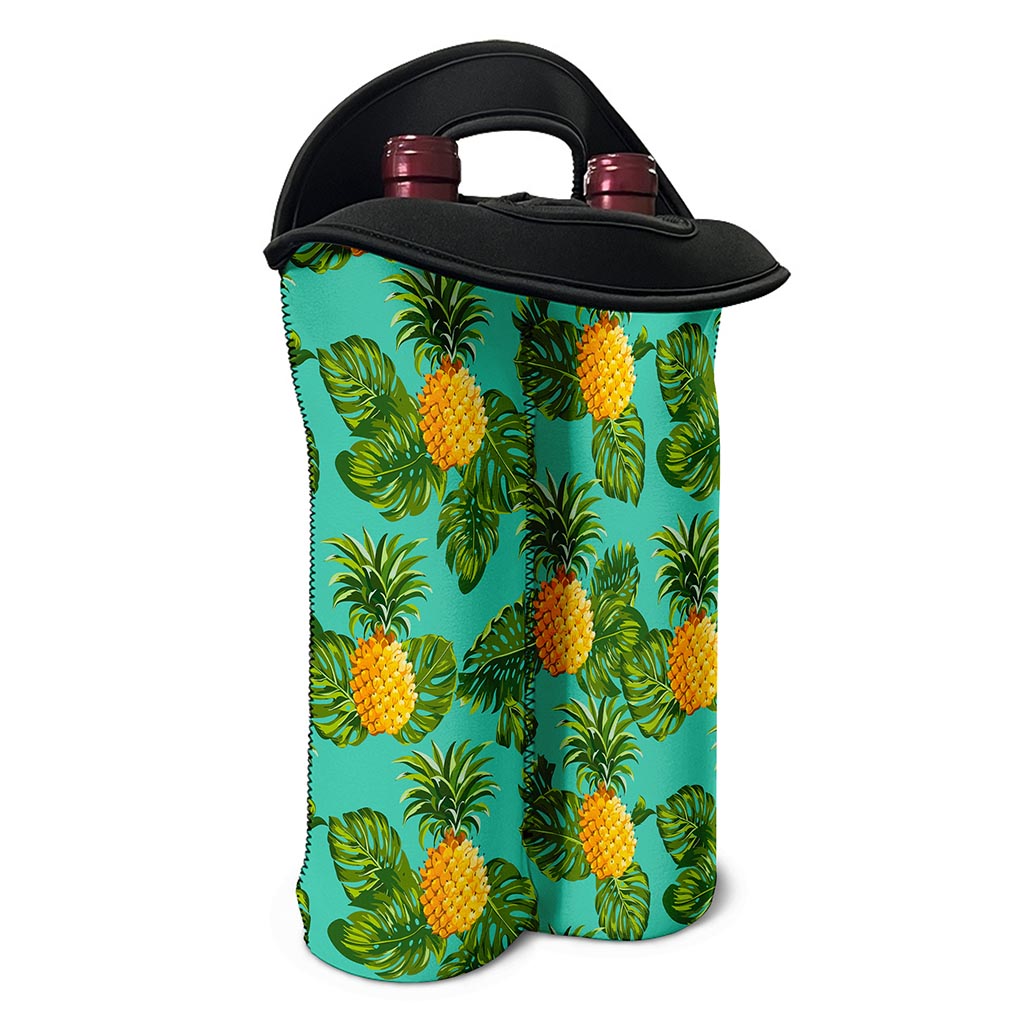 Palm Leaf Pineapple Pattern Print Double Neoprene Wine Tote