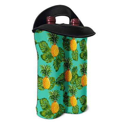Palm Leaf Pineapple Pattern Print Double Neoprene Wine Tote