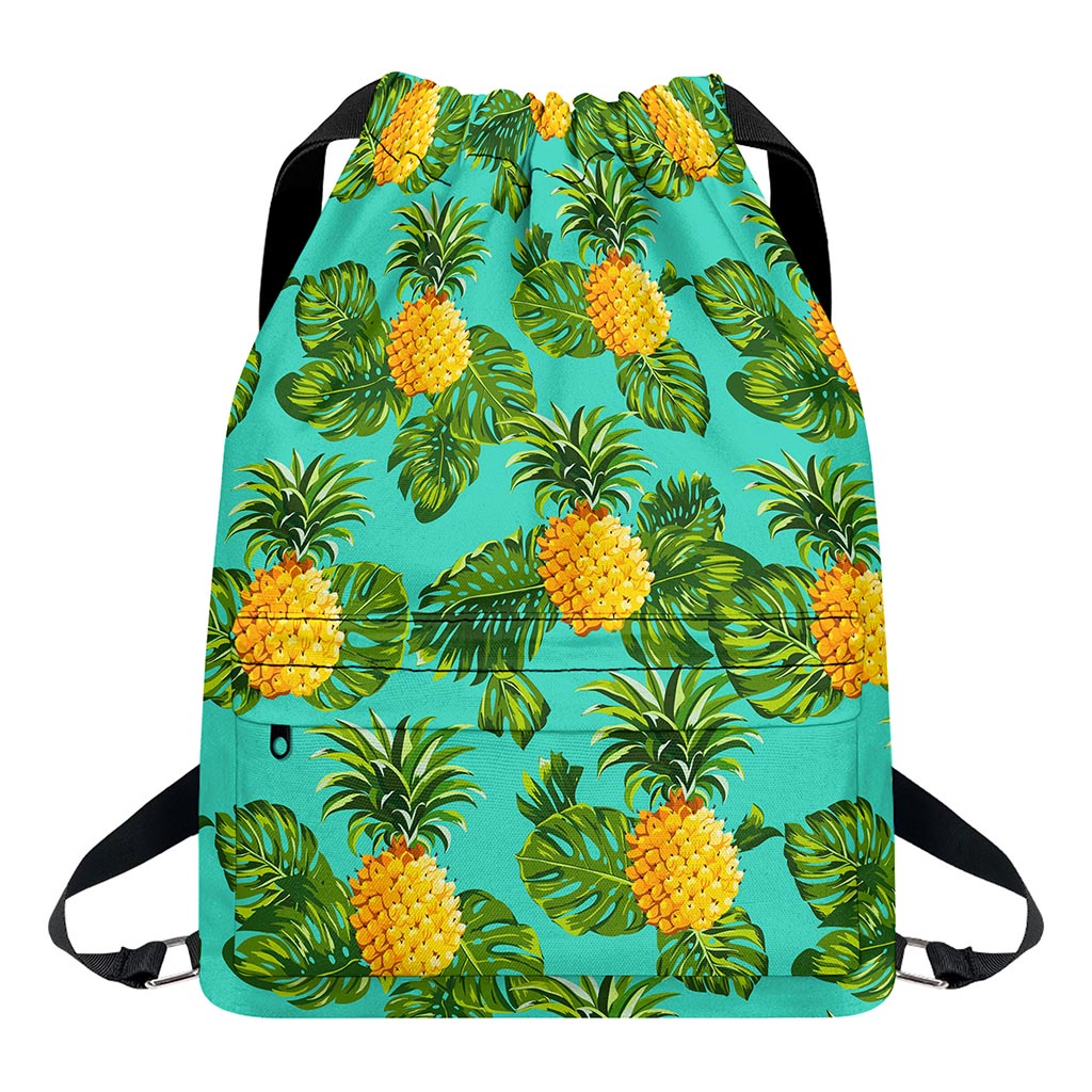 Palm Leaf Pineapple Pattern Print Drawstring Backpack