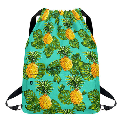 Palm Leaf Pineapple Pattern Print Drawstring Backpack