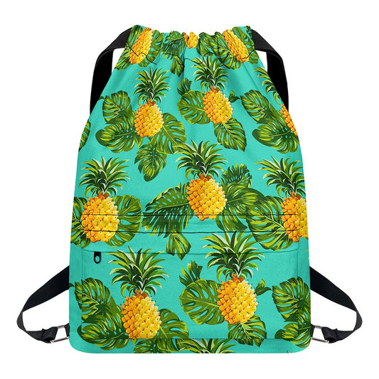 Palm Leaf Pineapple Pattern Print Drawstring Backpack