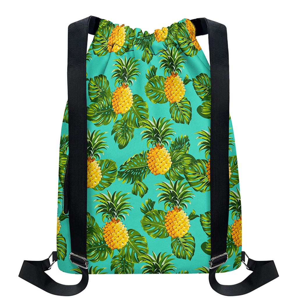 Palm Leaf Pineapple Pattern Print Drawstring Backpack