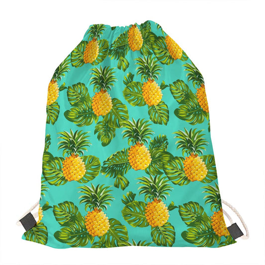 Palm Leaf Pineapple Pattern Print Drawstring Bag