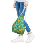 Palm Leaf Pineapple Pattern Print Drawstring Bag