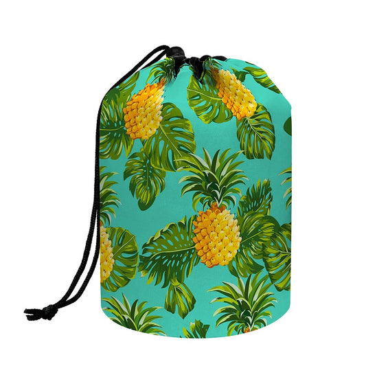 Palm Leaf Pineapple Pattern Print Drawstring Makeup Bag