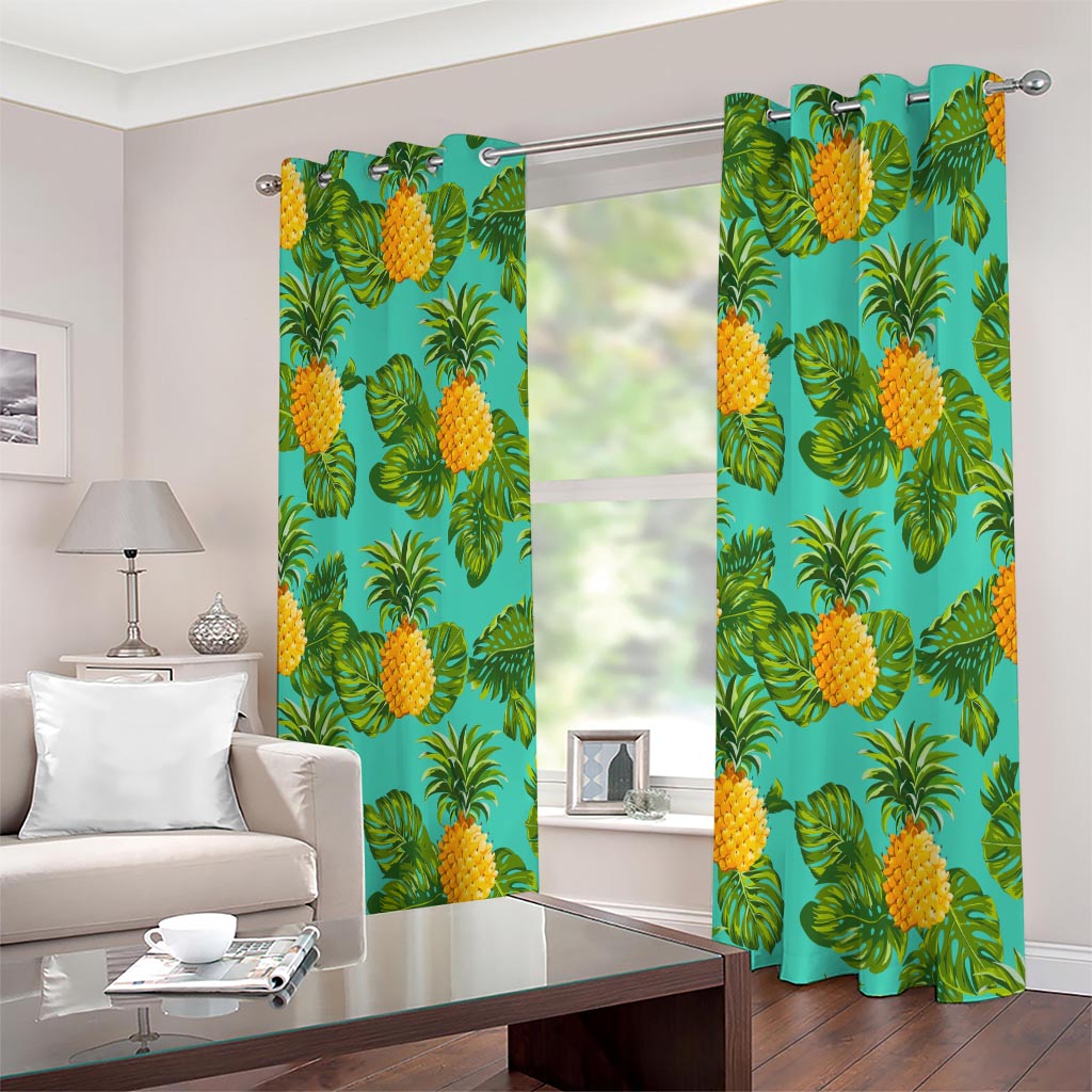 Palm Leaf Pineapple Pattern Print Extra Wide Grommet Curtains