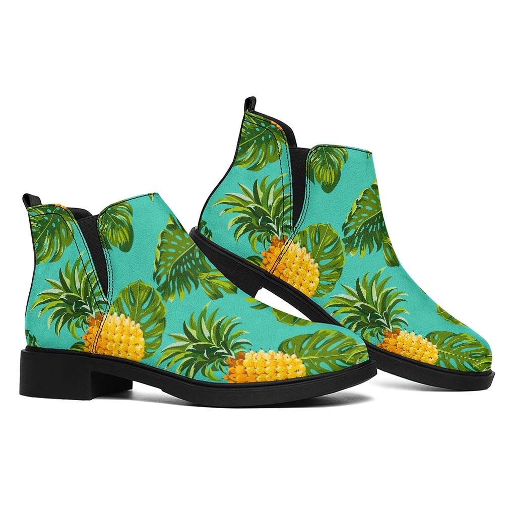 Palm Leaf Pineapple Pattern Print Flat Ankle Boots