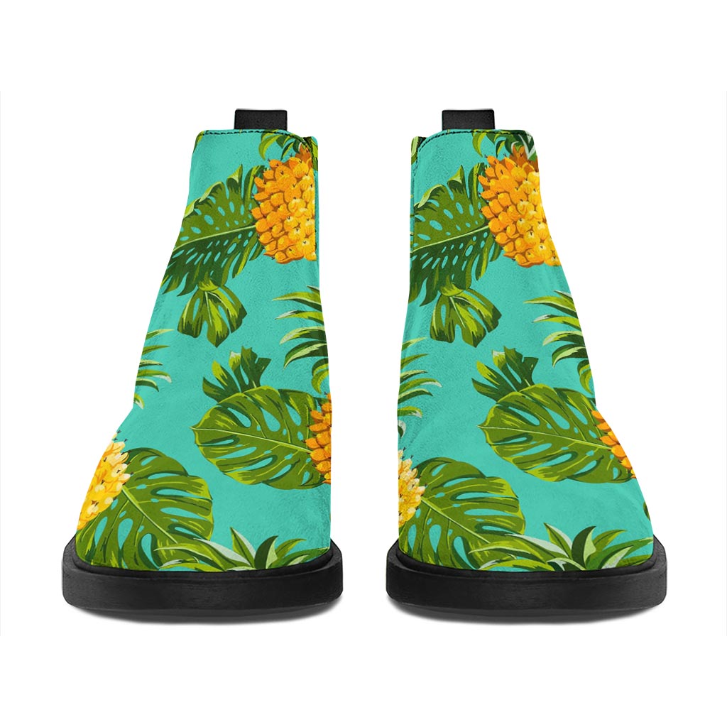 Palm Leaf Pineapple Pattern Print Flat Ankle Boots