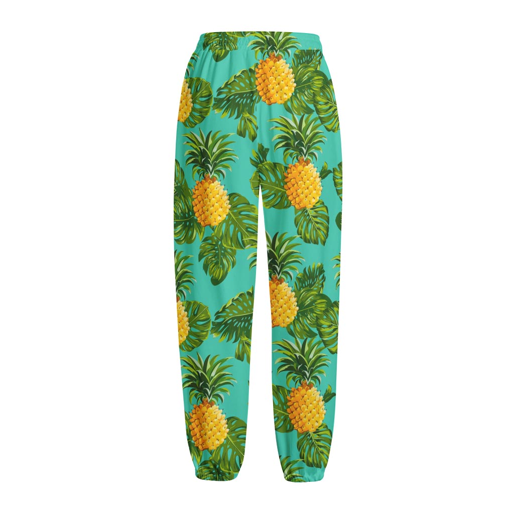 Palm Leaf Pineapple Pattern Print Fleece Lined Knit Pants