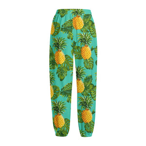 Palm Leaf Pineapple Pattern Print Fleece Lined Knit Pants