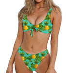 Palm Leaf Pineapple Pattern Print Front Bow Tie Bikini