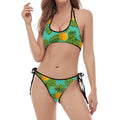 Palm Leaf Pineapple Pattern Print Halter Scoop Tie Side Bikini