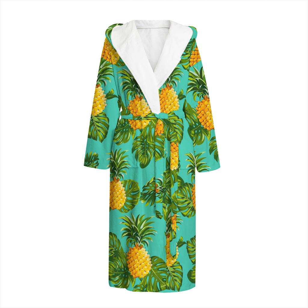 Palm Leaf Pineapple Pattern Print Hooded Bathrobe