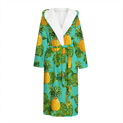 Palm Leaf Pineapple Pattern Print Hooded Bathrobe