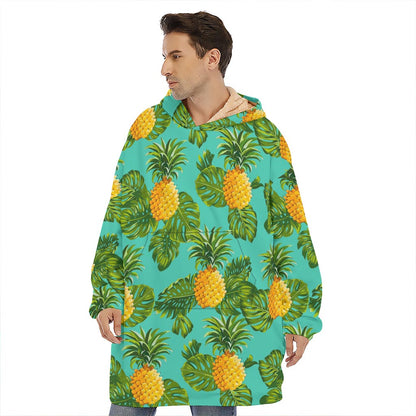 Palm Leaf Pineapple Pattern Print Hoodie Blanket