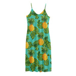 Palm Leaf Pineapple Pattern Print Jersey Midi Cami Dress