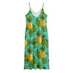 Palm Leaf Pineapple Pattern Print Jersey Midi Cami Dress