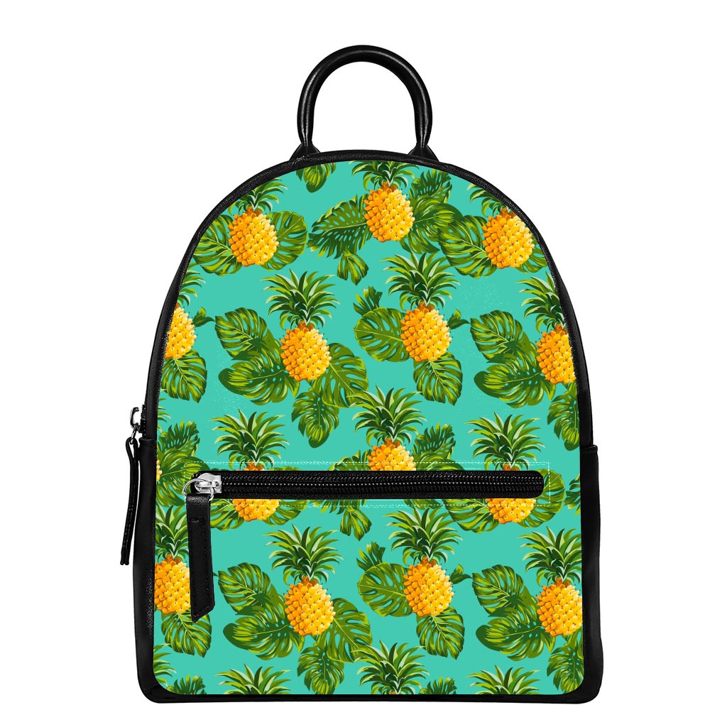 Palm Leaf Pineapple Pattern Print Leather Backpack