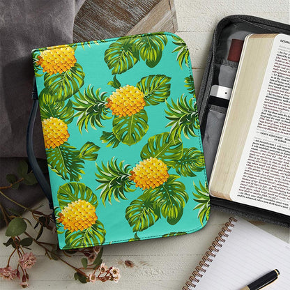 Palm Leaf Pineapple Pattern Print Leather Bible Cover