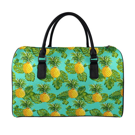 Palm Leaf Pineapple Pattern Print Leather Duffle Bag