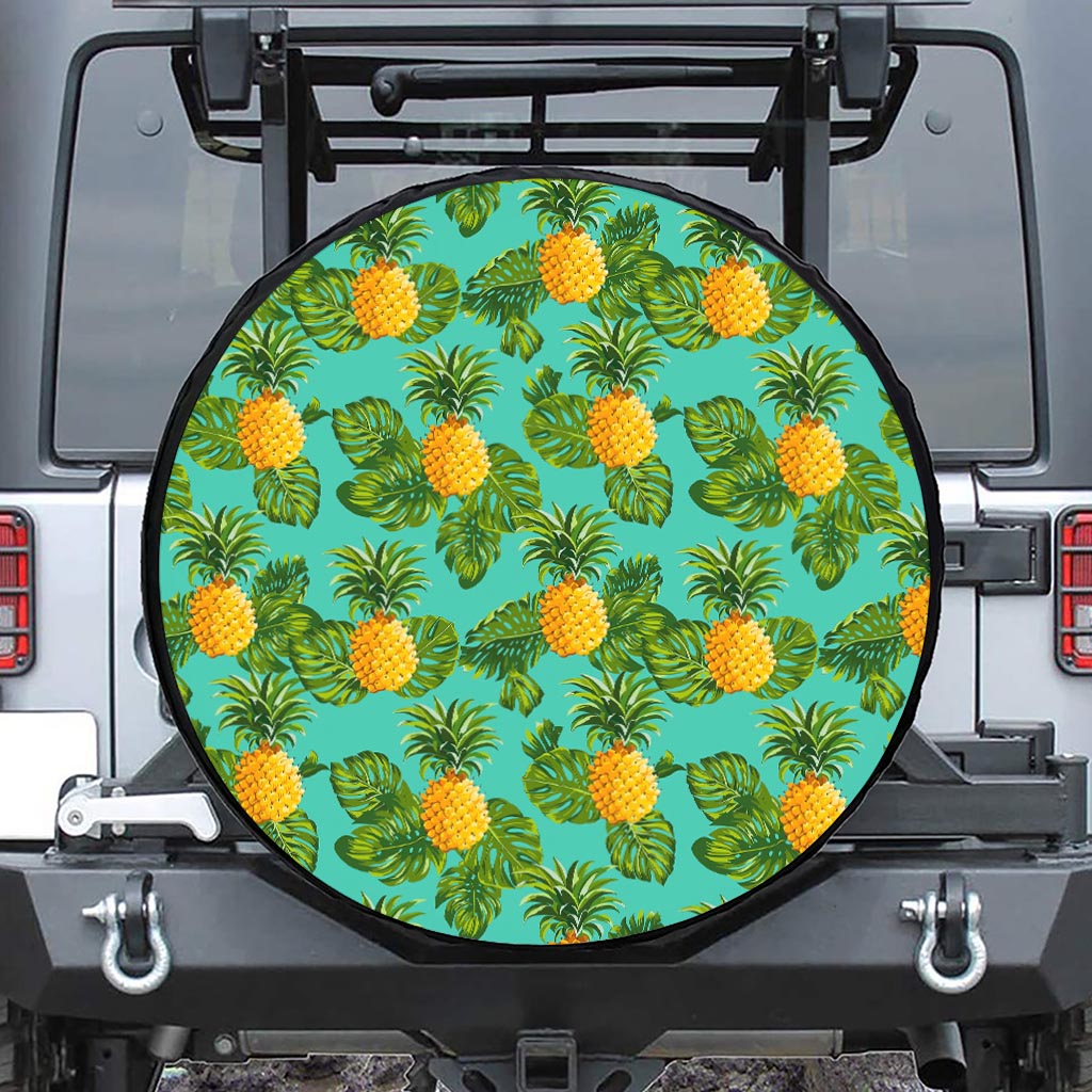 Palm Leaf Pineapple Pattern Print Leather Spare Tire Cover