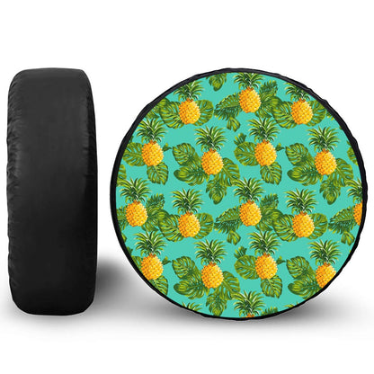 Palm Leaf Pineapple Pattern Print Leather Spare Tire Cover