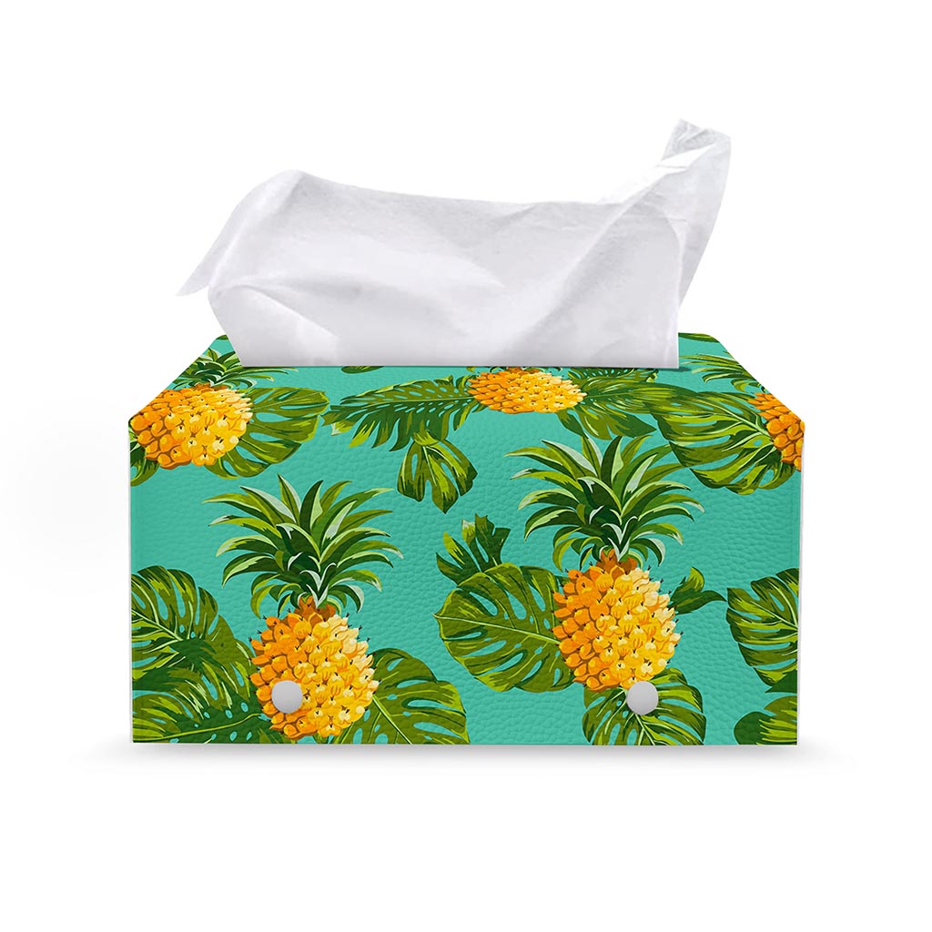 Palm Leaf Pineapple Pattern Print Leather Tissue Box Cover