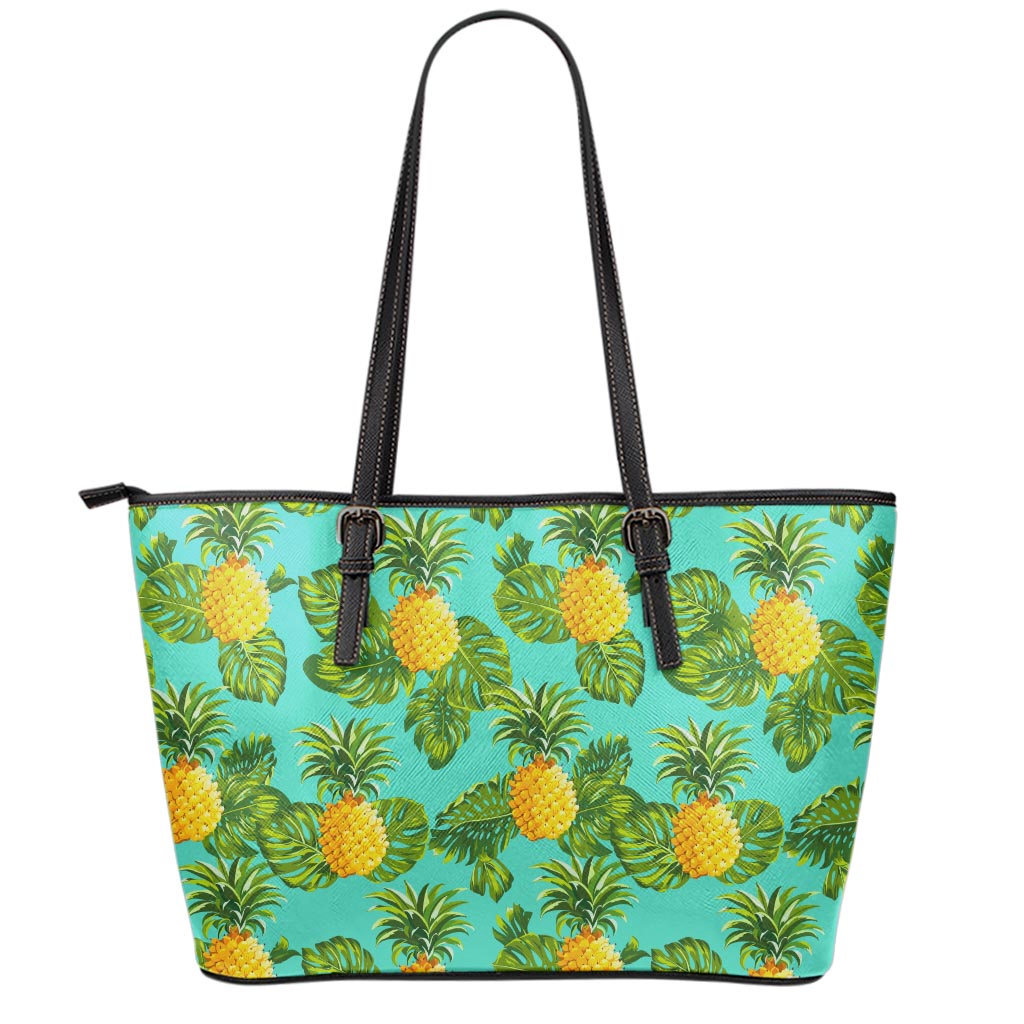 Palm Leaf Pineapple Pattern Print Leather Tote Bag